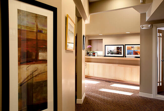 Front desk and dental patient welcome area