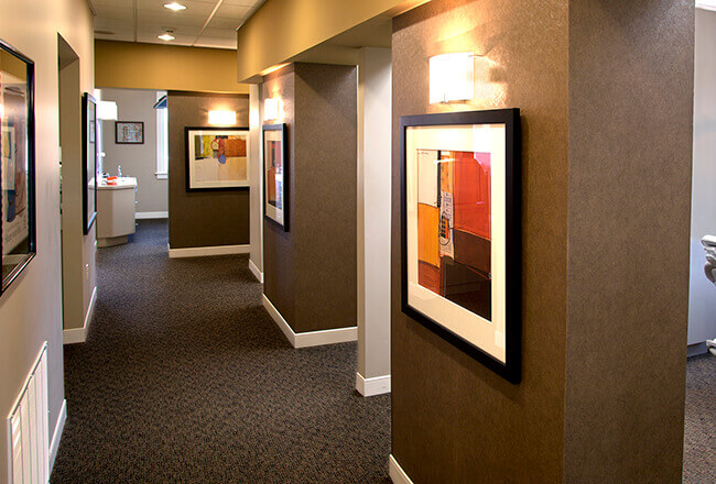 Clean warm hallway leading to patient treatment areas