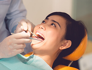 Young woman examined by dentist