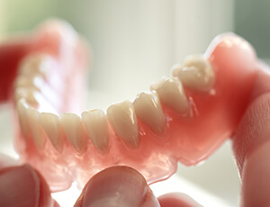 Hands holding a full denture